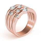 rose gold multi row diamond fashion ring 