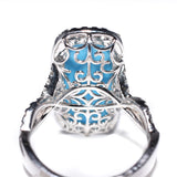 14kt white gold turquoise and diamond ring, diamond halo, twisted shank