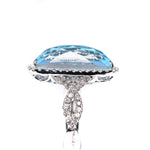 14kt white gold turquoise and diamond ring, diamond halo, twisted shank